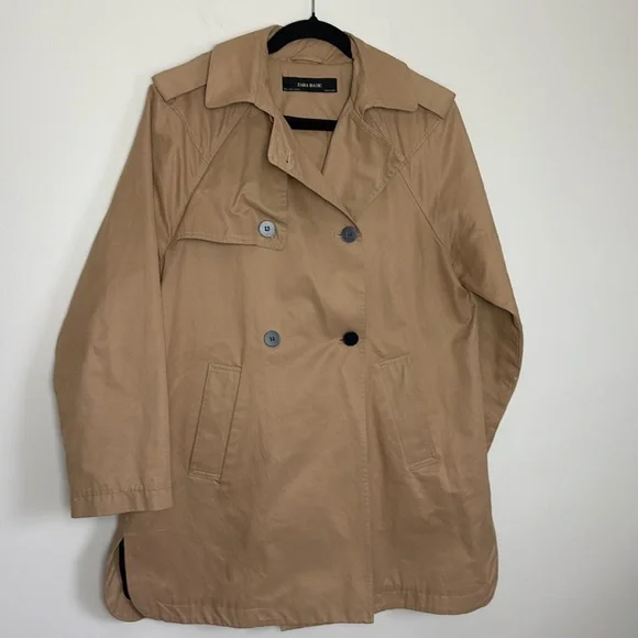 ZARA Basic Camel Color Trench Coat with Buttons down the Back Size Small - Picture 1 of 9